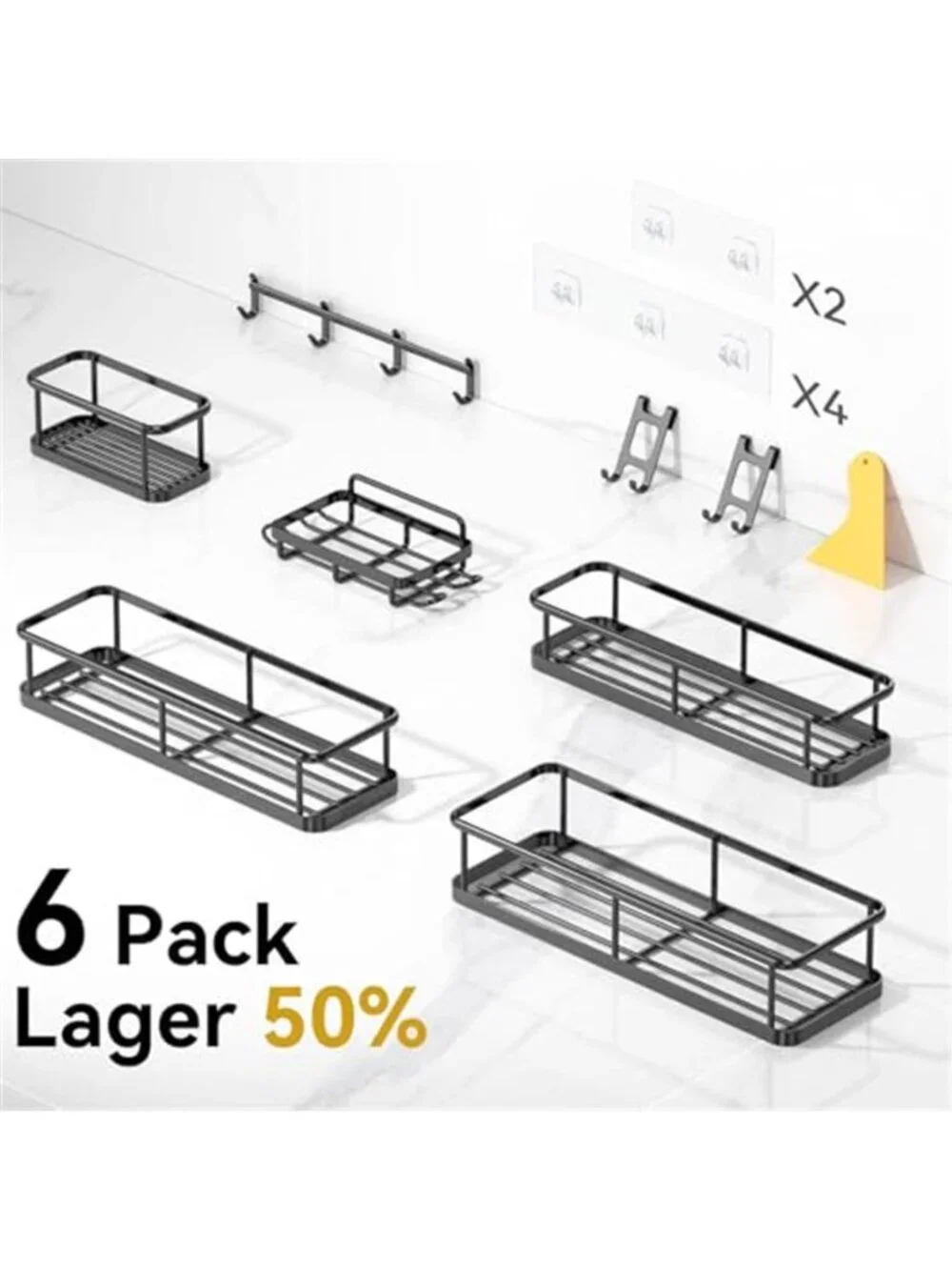 Shower Caddy Wall Mount Stainless Steel Bathroom Organizer Adhesive Shelves Set